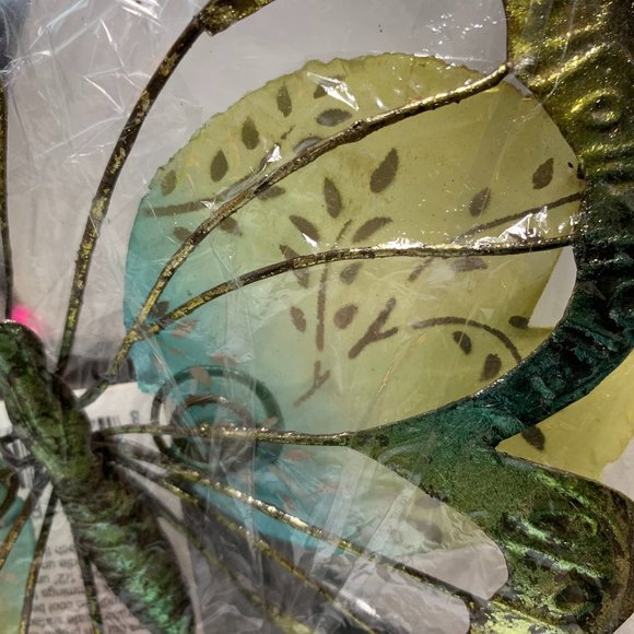 Butterfly Capiz Tea Light Holder Green Gold New - Picture 2 of 2